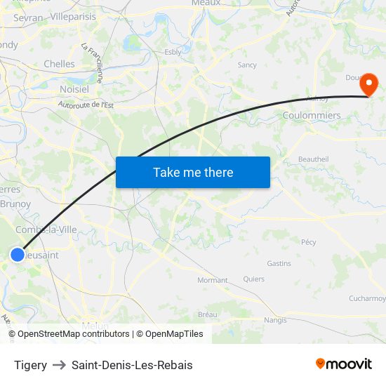 Tigery to Saint-Denis-Les-Rebais map
