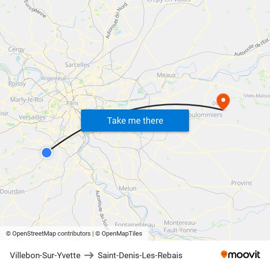 Villebon-Sur-Yvette to Saint-Denis-Les-Rebais map