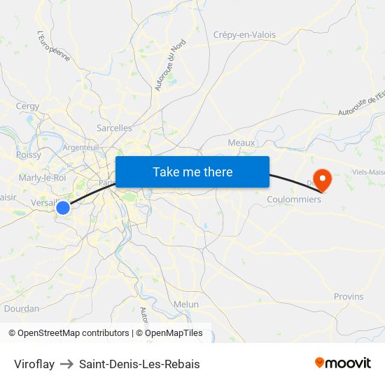 Viroflay to Saint-Denis-Les-Rebais map