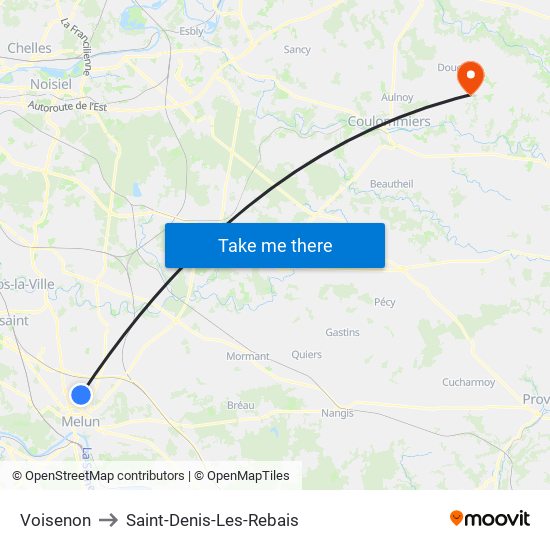 Voisenon to Saint-Denis-Les-Rebais map