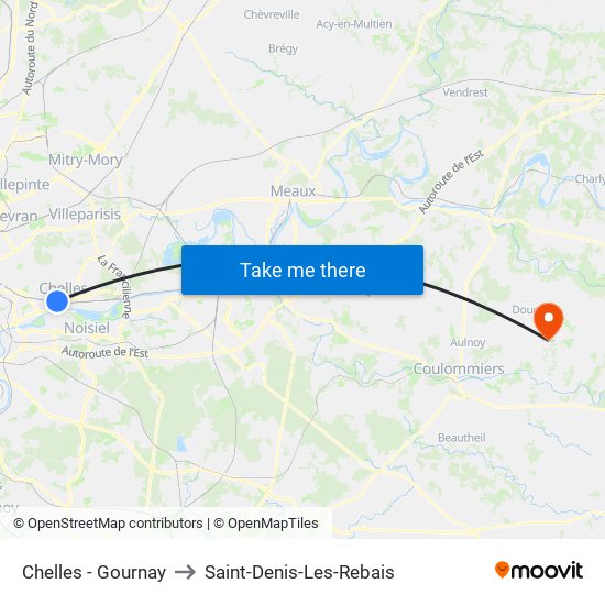 Chelles - Gournay to Saint-Denis-Les-Rebais map