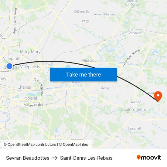 Sevran Beaudottes to Saint-Denis-Les-Rebais map