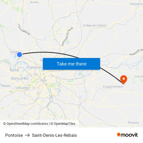 Pontoise to Saint-Denis-Les-Rebais map
