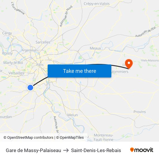 Gare de Massy-Palaiseau to Saint-Denis-Les-Rebais map