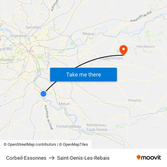 Corbeil-Essonnes to Saint-Denis-Les-Rebais map