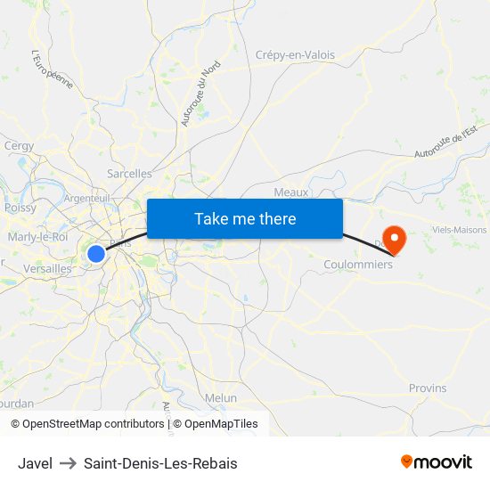 Javel to Saint-Denis-Les-Rebais map