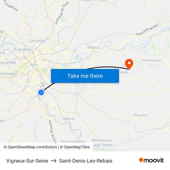 Vigneux-Sur-Seine to Saint-Denis-Les-Rebais map