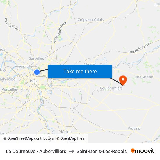 La Courneuve - Aubervilliers to Saint-Denis-Les-Rebais map
