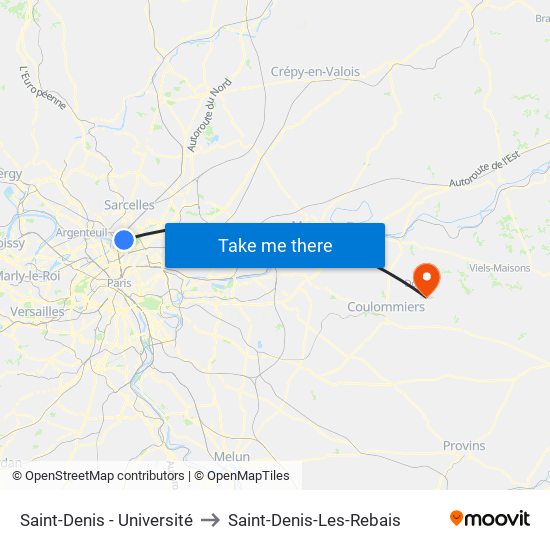 Saint-Denis - Université to Saint-Denis-Les-Rebais map