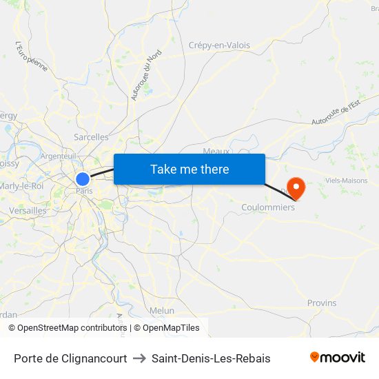 Porte de Clignancourt to Saint-Denis-Les-Rebais map