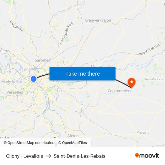 Clichy - Levallois to Saint-Denis-Les-Rebais map