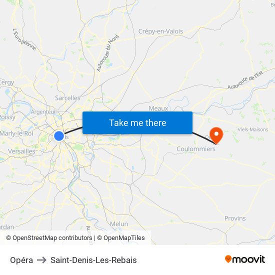 Opéra to Saint-Denis-Les-Rebais map
