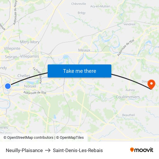 Neuilly-Plaisance to Saint-Denis-Les-Rebais map