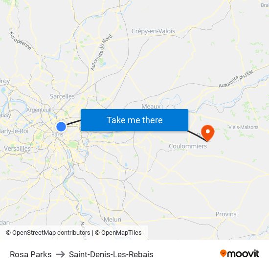 Rosa Parks to Saint-Denis-Les-Rebais map