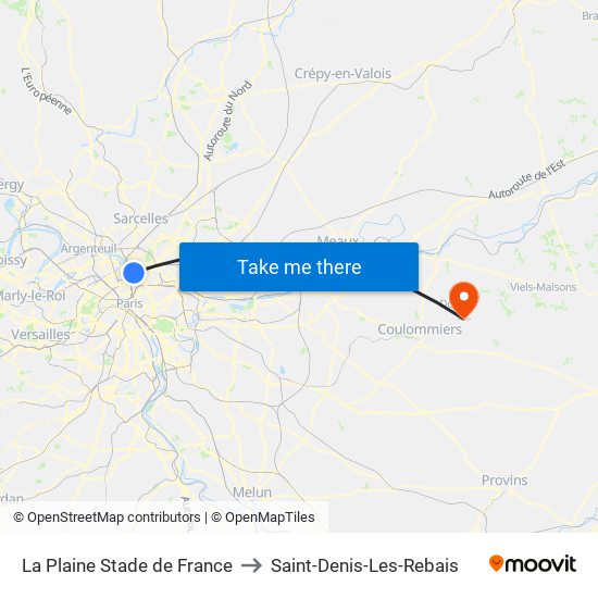La Plaine Stade de France to Saint-Denis-Les-Rebais map