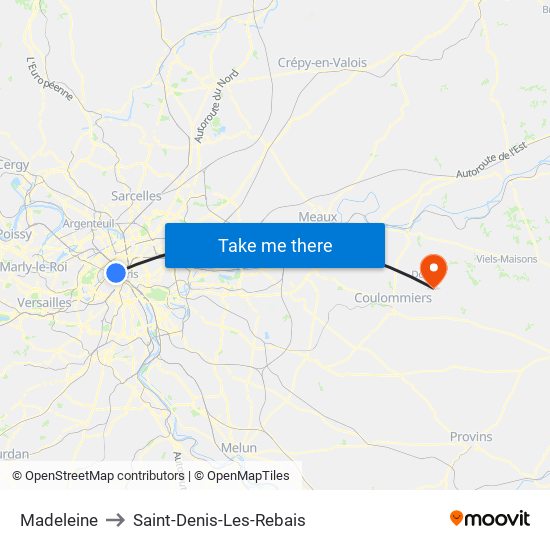Madeleine to Saint-Denis-Les-Rebais map