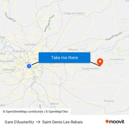 Gare D'Austerlitz to Saint-Denis-Les-Rebais map