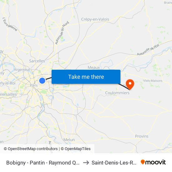 Bobigny - Pantin - Raymond Queneau to Saint-Denis-Les-Rebais map