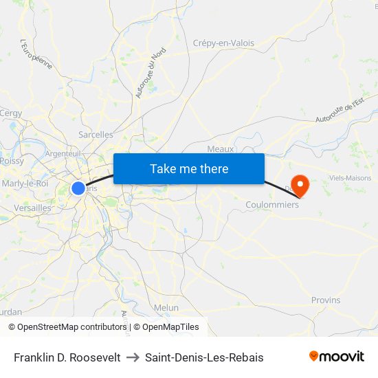 Franklin D. Roosevelt to Saint-Denis-Les-Rebais map