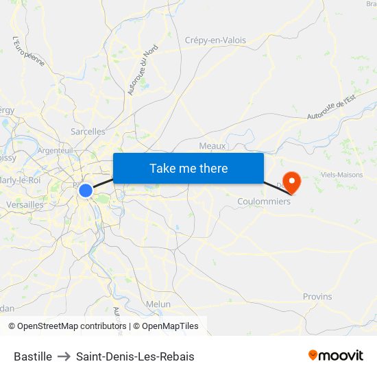 Bastille to Saint-Denis-Les-Rebais map