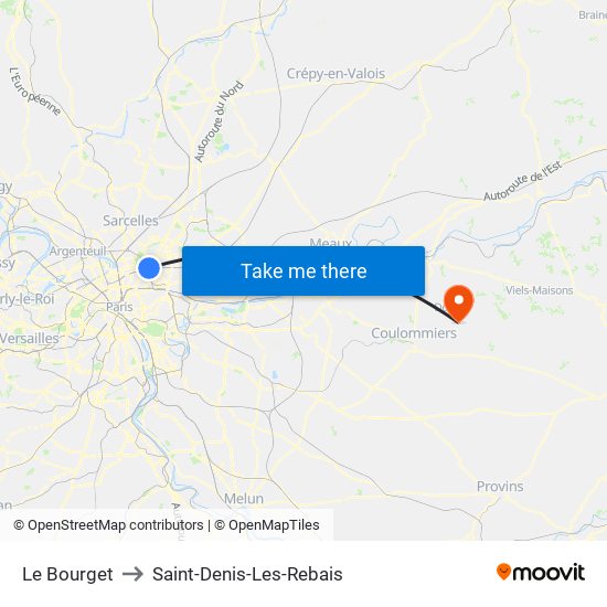 Le Bourget to Saint-Denis-Les-Rebais map
