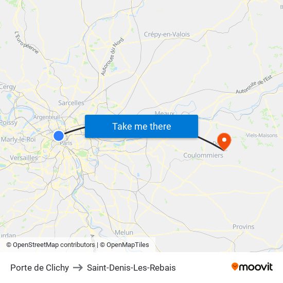 Porte de Clichy to Saint-Denis-Les-Rebais map