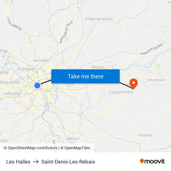 Les Halles to Saint-Denis-Les-Rebais map