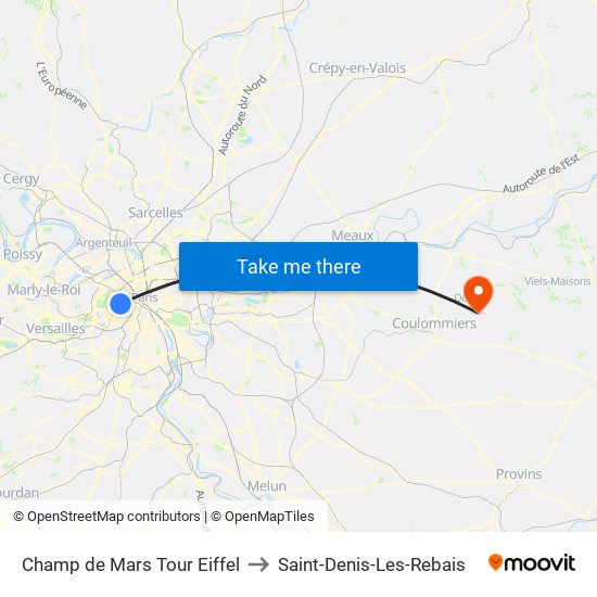 Champ de Mars Tour Eiffel to Saint-Denis-Les-Rebais map