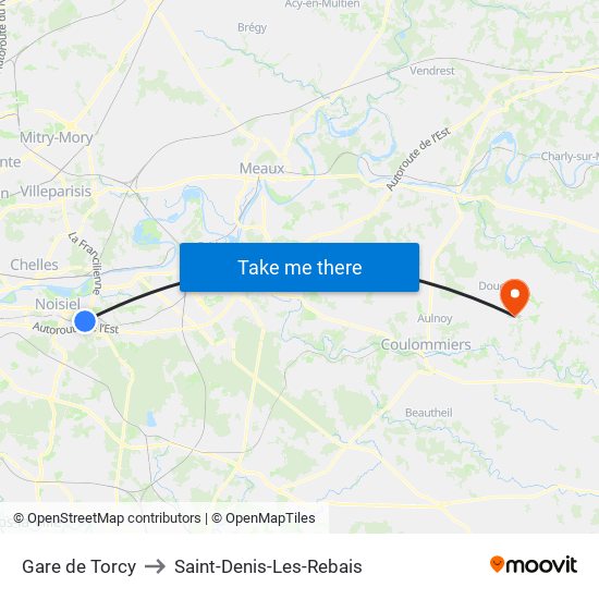 Gare de Torcy to Saint-Denis-Les-Rebais map