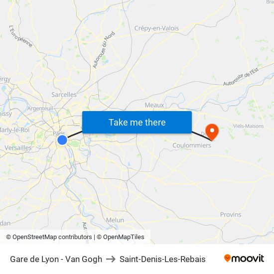 Gare de Lyon - Van Gogh to Saint-Denis-Les-Rebais map