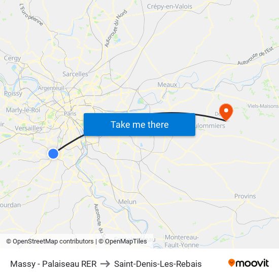 Massy - Palaiseau RER to Saint-Denis-Les-Rebais map