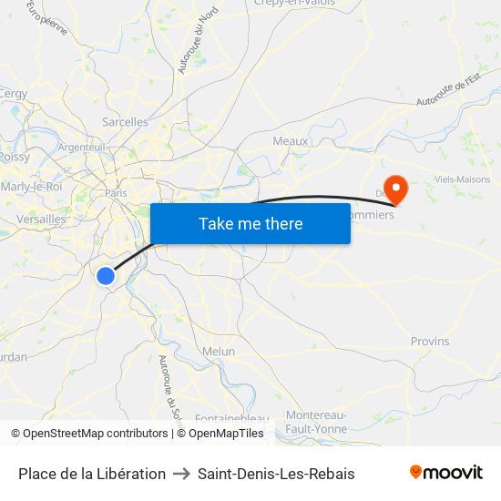 Place de la Libération to Saint-Denis-Les-Rebais map