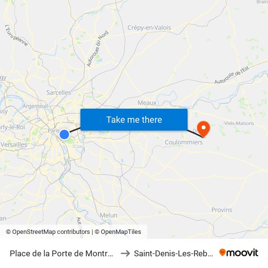 Place de la Porte de Montreuil to Saint-Denis-Les-Rebais map