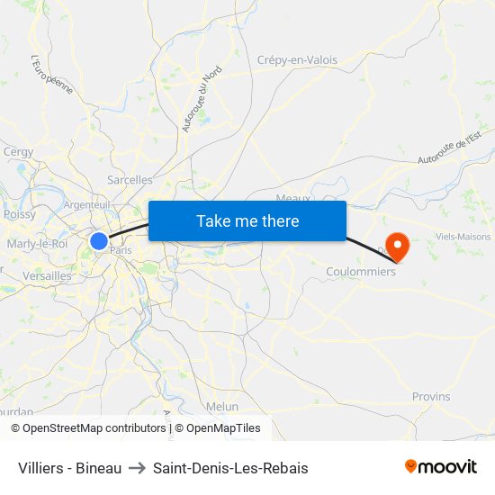 Villiers - Bineau to Saint-Denis-Les-Rebais map