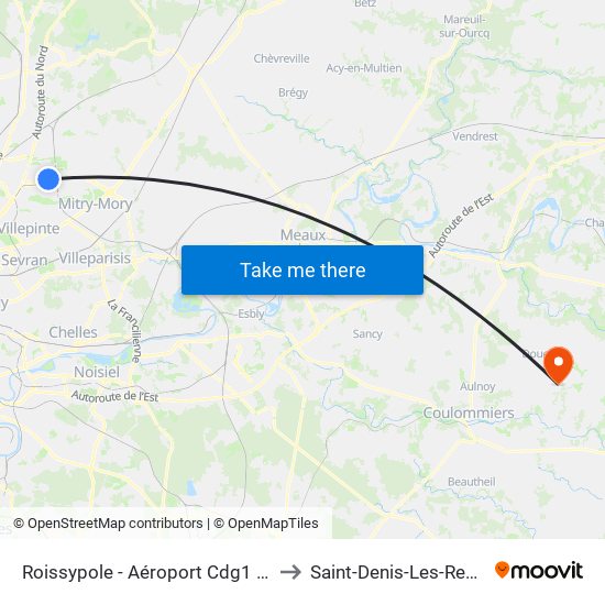 Roissypole - Aéroport Cdg1 (E2) to Saint-Denis-Les-Rebais map