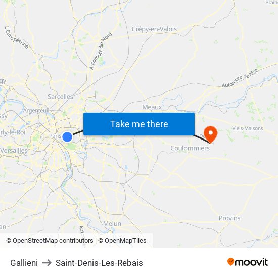 Gallieni to Saint-Denis-Les-Rebais map