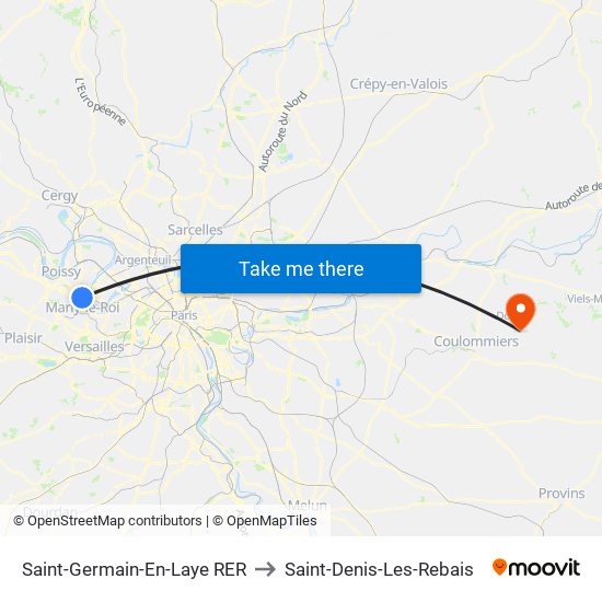 Saint-Germain-En-Laye RER to Saint-Denis-Les-Rebais map