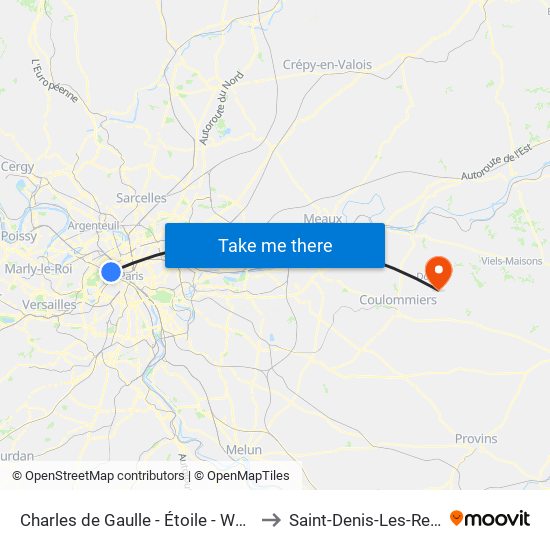 Charles de Gaulle - Étoile - Wagram to Saint-Denis-Les-Rebais map