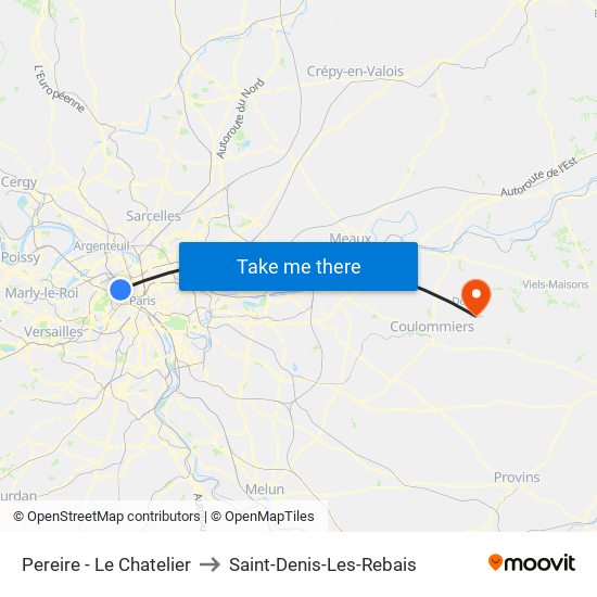 Pereire - Le Chatelier to Saint-Denis-Les-Rebais map