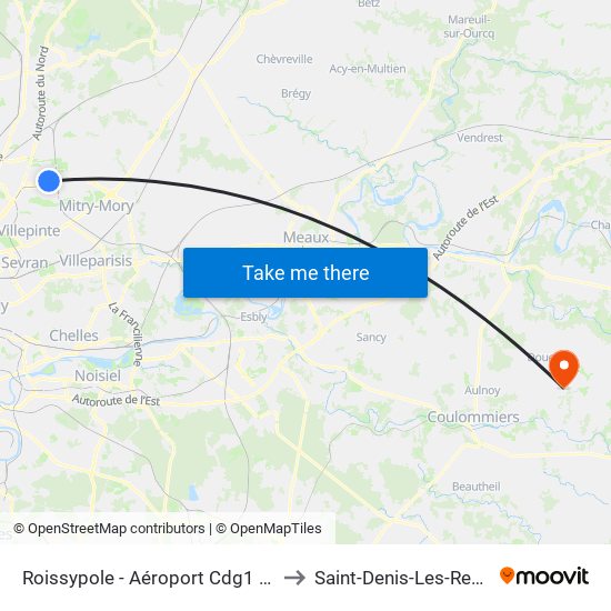 Roissypole - Aéroport Cdg1 (G1) to Saint-Denis-Les-Rebais map
