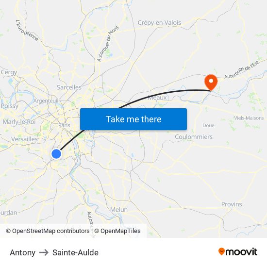 Antony to Sainte-Aulde map