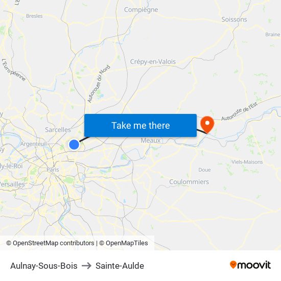 Aulnay-Sous-Bois to Sainte-Aulde map