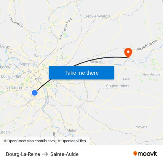 Bourg-La-Reine to Sainte-Aulde map
