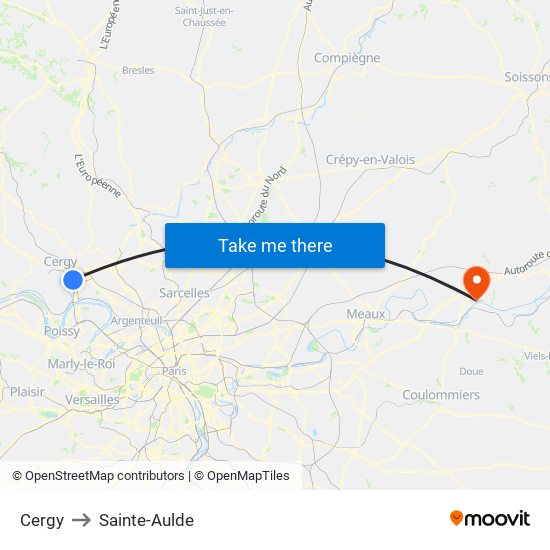 Cergy to Sainte-Aulde map