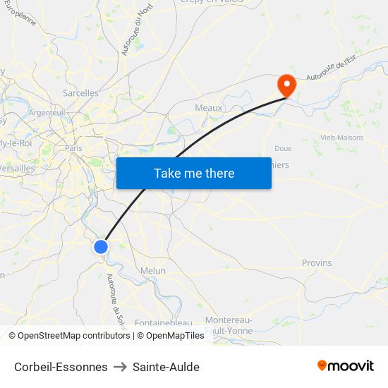 Corbeil-Essonnes to Sainte-Aulde map