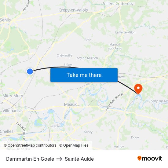 Dammartin-En-Goele to Sainte-Aulde map