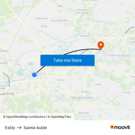 Esbly to Sainte-Aulde map