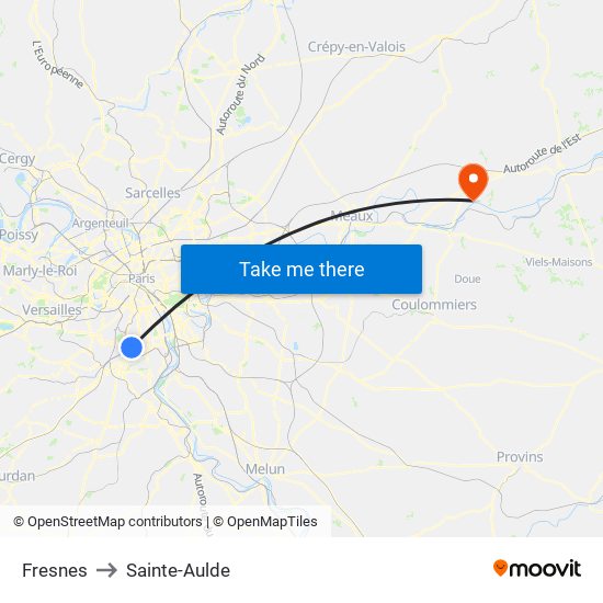Fresnes to Sainte-Aulde map