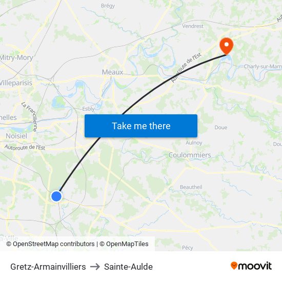 Gretz-Armainvilliers to Sainte-Aulde map