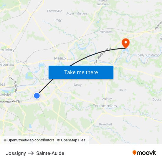 Jossigny to Sainte-Aulde map